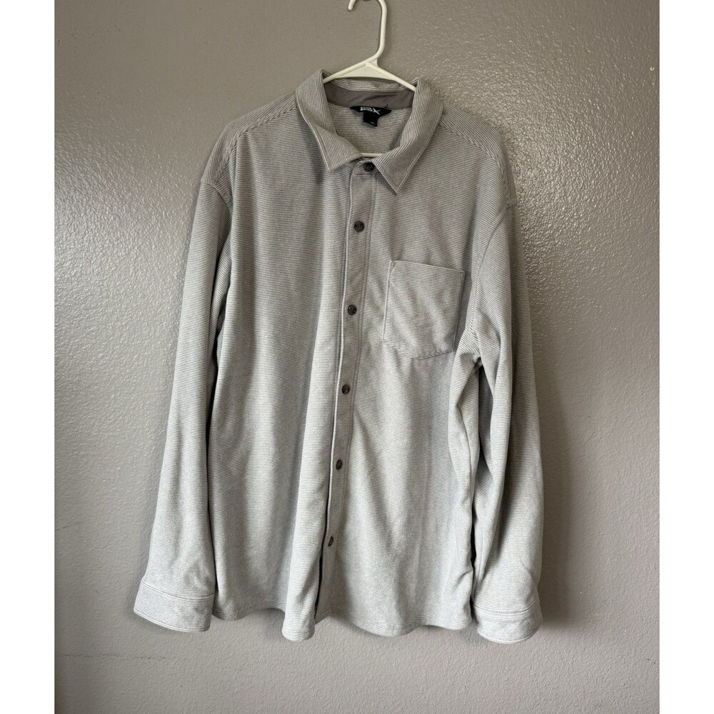 Eddie Bauer Men's 2XL Gray Striped Fleece Long Sleeve Button-Up Shirt